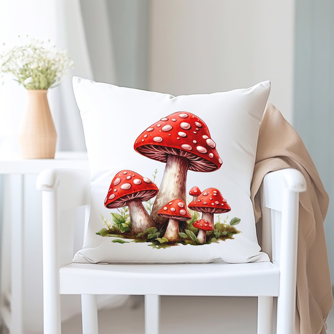 16X16 Throw Pillow Mushroom Pillow Cute Throw Pillow Etsy