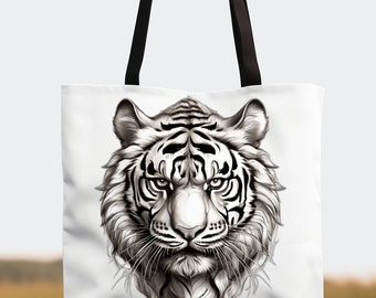 Tiger, tote bag, Tiger tote bag,  canvas tote bag, grocery bag, library tote bag, tiger bag, tiger head, tiger tote