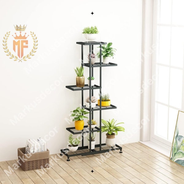 6 Tier 12 Potted Metal Plant Stand | Metal Plant Stand for multiple plants | Indoor Planter