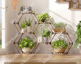 7 Tier Plant Stand Indoor Outdoor Hexagonal | Creative DIY Flowers Stand Rack for Living Room | Modern Plant Stand