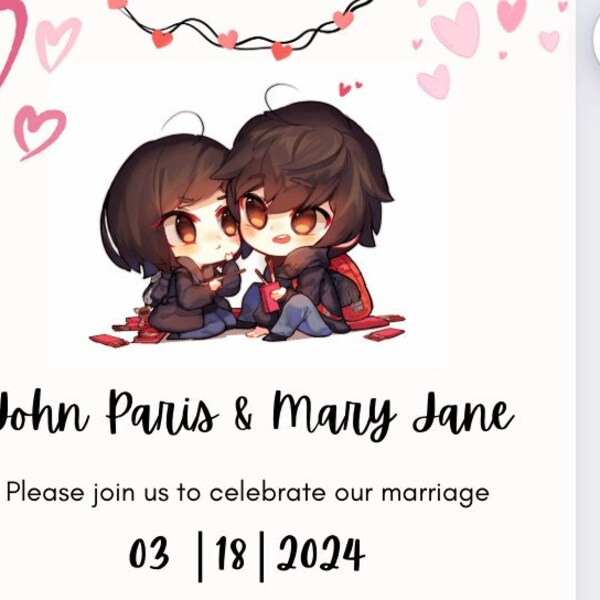 Cute Anime Couple Wedding Digital Invite