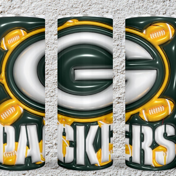 3D Inflated Green Bay Packerrs Football 300 DPI PNG Bubble Tumbler, 20oz puffy Sports files, Football Cut File,