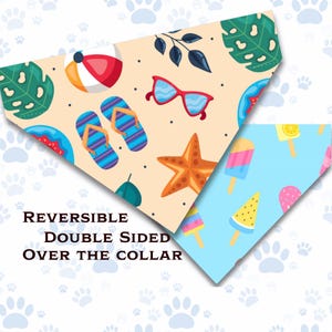 Beachy Summer Print Dog Bandana: Reversible Over-the-Collar Pet Bandana