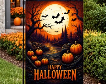 Haunted Halloween Moon Garden Flag:  Personalized Yard Flag Decor