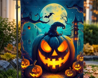 Evil Glowing Jack-o-lantern Halloween Garden Flag:  Personalized Yard Flag Decor