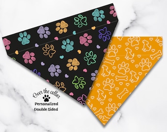 Reversible Paw Print Dog Bandana: Personalized Over the Collar Pet Scarf