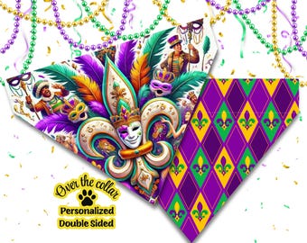 Mardi Gras Dog Bandana: Reversible Over-the-Collar Pet Scarf