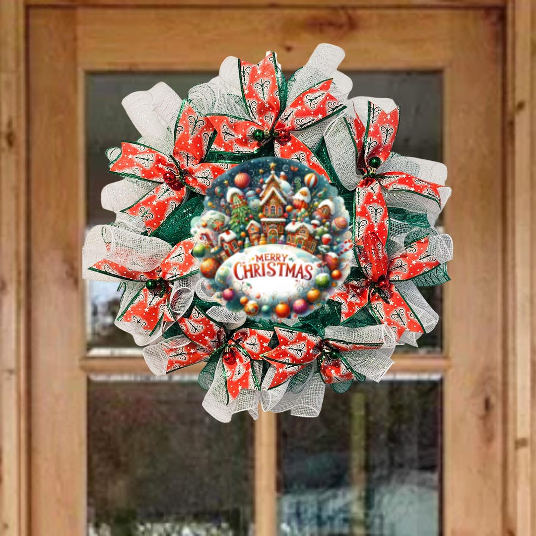 Christmas Wreath Gingerbread Red and Green Christmas Wreath Door Hanger ...