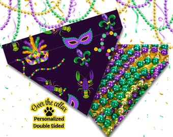 Mardi Gras Dog Bandana: Reversible Over-the-Collar Festive Design