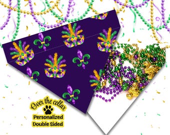 Mardi Gras Dog Bandana: Reversible Over-the-Collar Pet Scarf