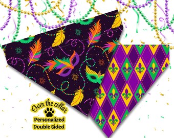 Mardi Gras Dog Bandana: Reversible Over-the-Collar Design