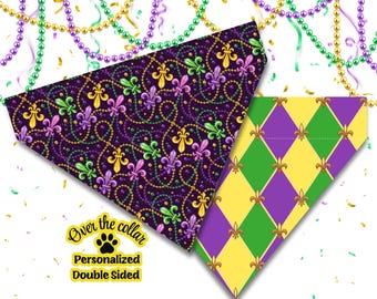 Mardi Gras Dog Bandana: Reversible Over-the-Collar Pet Scarf