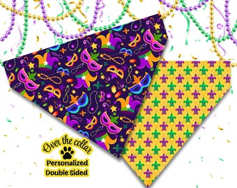 Mardi Gras Dog Bandana: Reversible Over-the-Collar Pet Scarf
