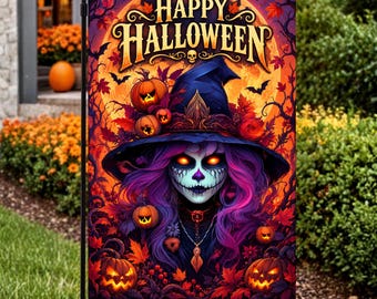Glowing Witch Halloween Garden Flag: Personalized Yard Flag Decor