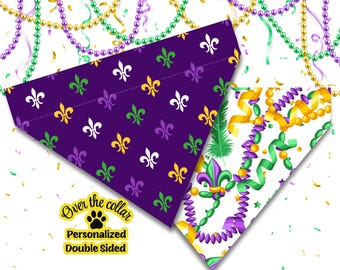 Mardi Gras Dog Bandana: Reversible Over-the-Collar Pet Scarf