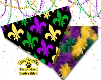 Mardi Gras Dog Bandana: Reversible Over-the-Collar Pet Scarf