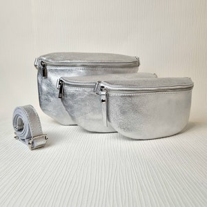 Silver Bum Bag, Silver Sling bag, Silver fanny Bag, Real Leather Silver Waist bag, Italian Leather Silver bag, Silver Crossbody Party bag