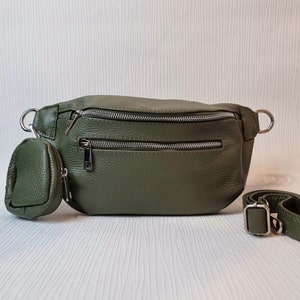 Riñonera verde oliva/Bolso bandolera verde/Riñonera oliva/Bolso de piel auténtica/Bolso caqui de piel italiana/Bolso bandolera verde oscuro con monedero