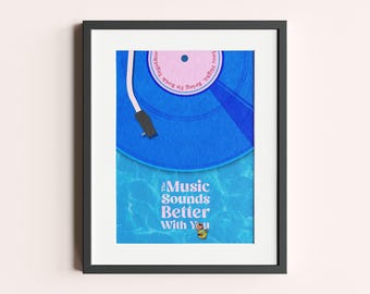 La música suena mejor contigo: Ilustración digital de la escena de la piscina