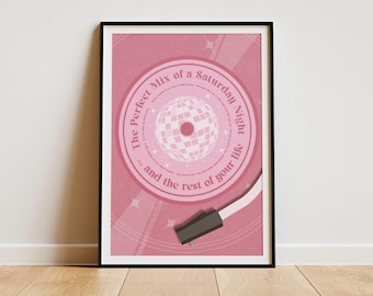 Olivia Dean "La mezcla perfecta de un sábado por la noche y el resto de tu vida" - Póster de vinilo rosa / Impresión de bola de discoteca