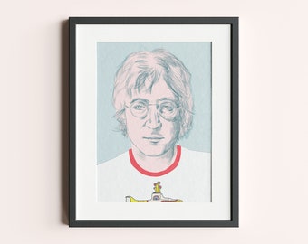 John Lennon Beatles Hipster Digital Portrait Illustration Print