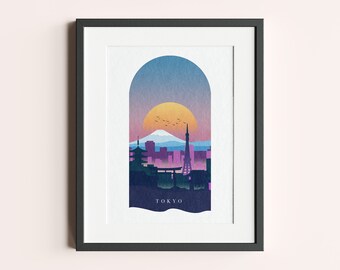 Tokyo Japan Pastel Modern Silhouette Illustration Print