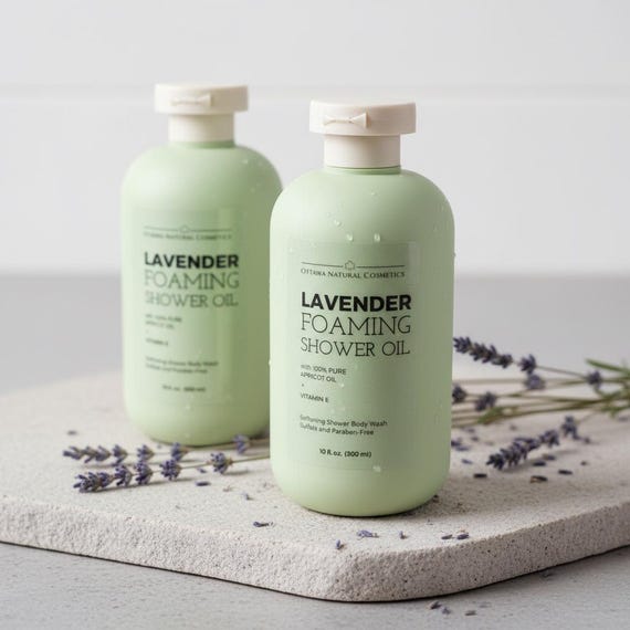 Lavender Foaming Shower Oil: Apricot Oil & Vitamin E - 10oz