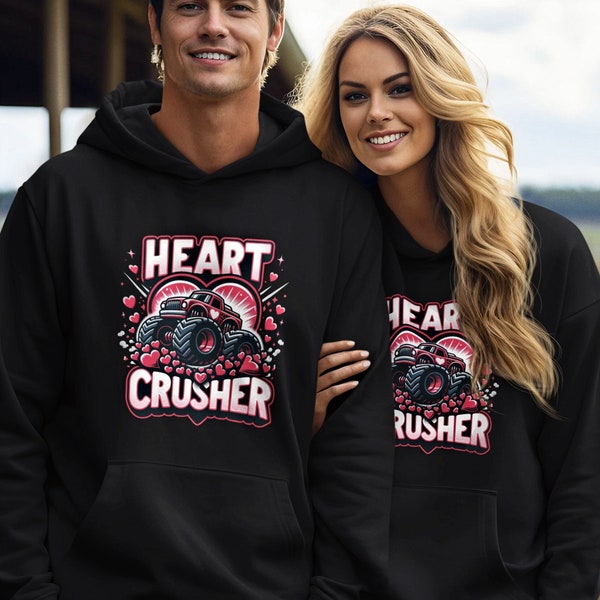 Monster Truck Love Unisex Hooded Sweatshirt, Heart Crusher Pullover, Off-Road Romance Hoodie, Crushing It Sweater, Love & Dirt Track Top