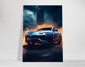 Lamborghini Urus Custom Illustration Premium Poster Matt/Glossy- Voiture de sport, Sports automobiles, Bureau, Décoration murale, Cadeaux pour les amateurs de voitures