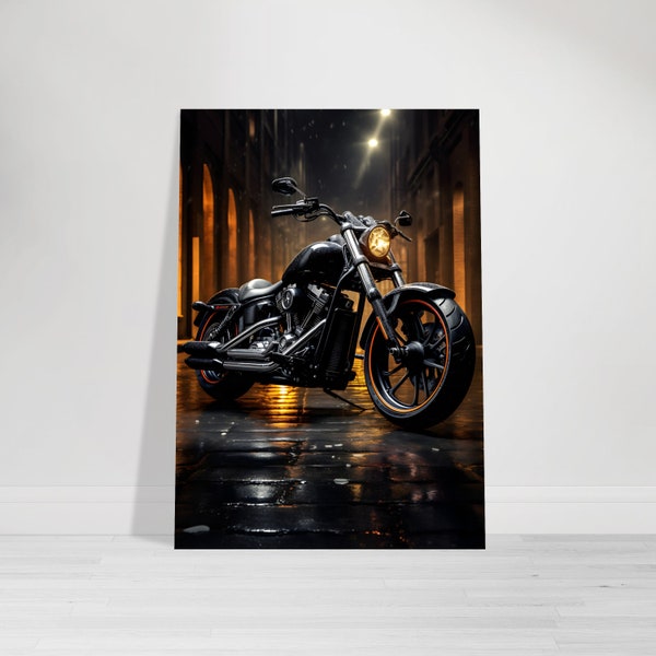 Harley Davidson Custom Illustration Premium Poster Matt/Glossy- Voiture de sport, Sports automobiles, Bureau, Décoration murale, Cadeaux pour les amateurs de voitures