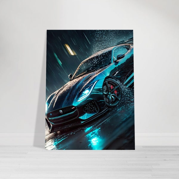 Jaguar F-Type Custom Illustration Premium Poster Matt/Glänzend- Sportwagen, Autosport, Büro, Wanddeko, Geschenke für Autoliebhaber