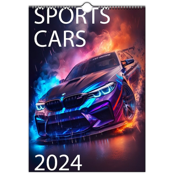 Sports Cars Kalender 2024 - Custom Illustration Sportwagen, Autosport, Büro, Wanddeko & Geschenke für Autoliebhaber