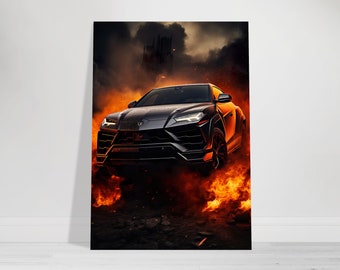 Lamborghini Urus Custom Illustration Premium Poster Matt/Glossy- Voiture de sport, Sports automobiles, Bureau, Décoration murale, Cadeaux pour les amateurs de voitures