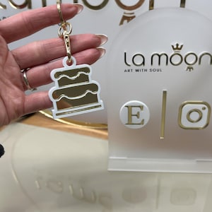 Llavero acrílico NFC para hornear pasteles, llavero para tartas, llavero con espejo para hornear, llavero inteligente con tarjeta de visita, llavero inteligente para tartas, panadería, redes sociales