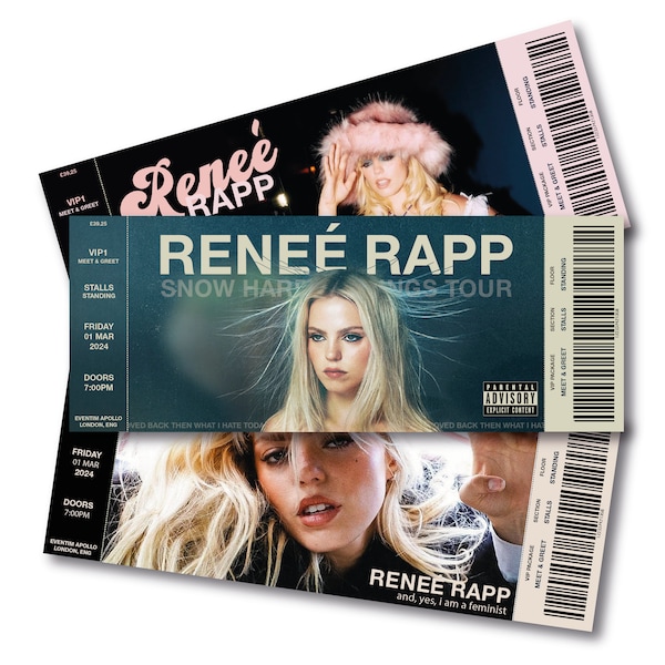 GEPERSONALISEERDE Reneé Rapp Souvenir Concert Tour Ticket Snow Angel Tummy Hurts Poison Poison Mean Girls DIGITALE DOWNLOAD Kerstcadeau