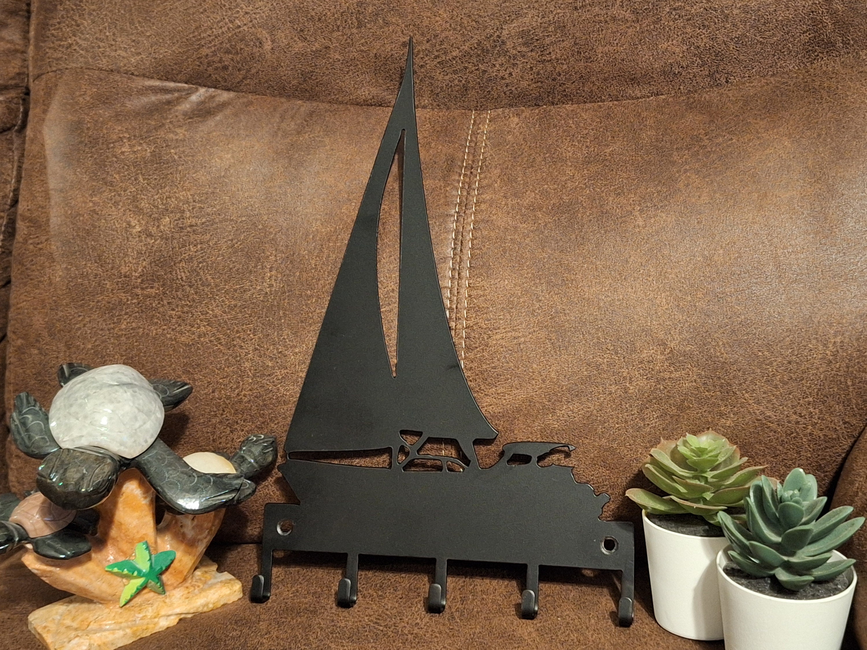 Sailboat Key Holder: Metal Wall Rack, Beach Decor - Etsy