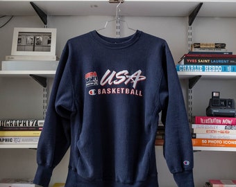 90er Jahre Champion Reverse Weave Team USA Basketball Rundhalsausschnitt Navy