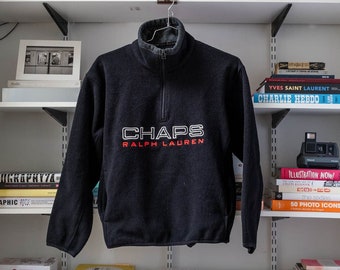Chaps Ralph Lauren Spell Out 1/4 Zip Fleece Sweater Black