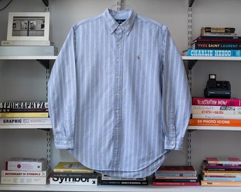 Polo Ralph Lauren Button Up Long Sleeve Vertical Striped Light Blue/Blue/White