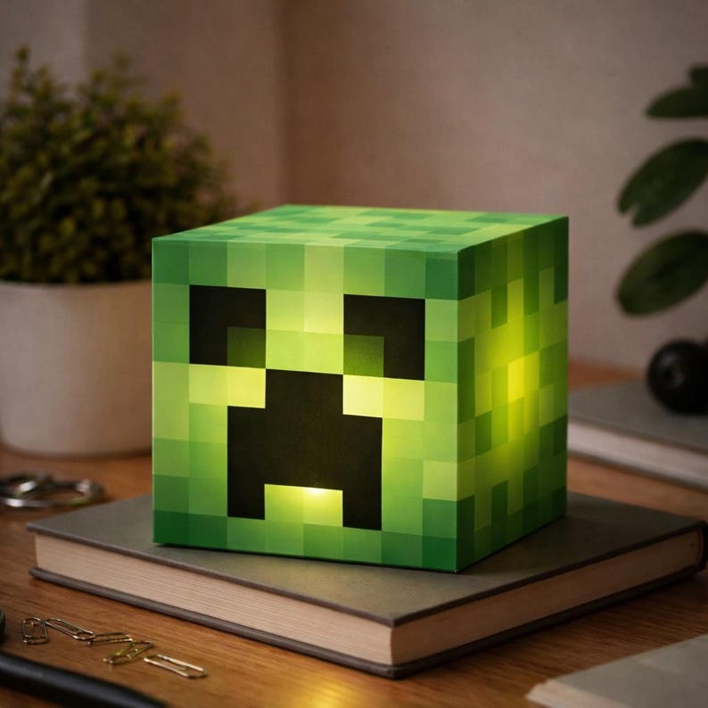 Minecraft Inspired Pixel Monster Head Night Lamp – DIY Cardboard LED ...