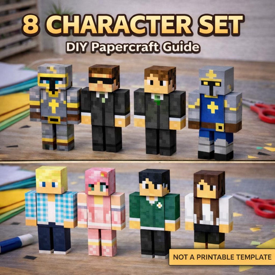 Paper Modeling Guide Voxel Papercraft Bundle – Minecraft Style Character Set, DIY Paper ...
