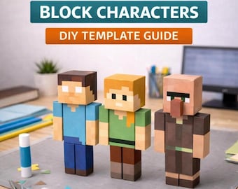 Voxel Papercraft Charaktere - Minecraft Style Papiermodell PDF, DIY Bastelvorlagen, Blockfiguren, digitaler Download