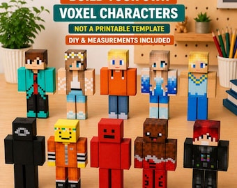 Voxel Papercraft Characters Set (10 Designs) – Minecraft Style Paper Model PDF, DIY Craft Template, Digital Download