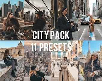May include: A collage of photos featuring cityscapes and people wearing stylish winter outfits. The text "CITY PACK 11 PRESETS" is displayed in the center of the image.