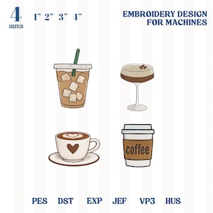 Lot de mini motifs de broderie café, cadeau Coffee Holic, mini motif, broderie martini café, lot d'amateurs de café