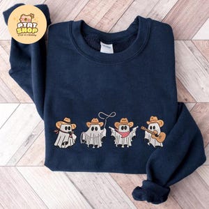 Western Ghost Spooky Embroidered Sweatshirt, Halloween Shirt, Cowboy Ghost Shirt, Western Halloween Shirt, Cute Spooky Shirt, Halloween Gift