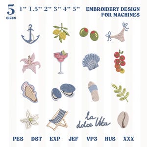 Amalfi Coast Summer Bundle Machine Pattern, Mediterranean La Dolce Vita Lemon Olive, Coastal Chic Shell Pes Dst Jef Vp3