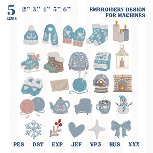Grandmillennial Winter Bundle Machine Pattern, Pastel Snow Day Aesthetic Cozy Ice Skate, Sweater Tea Pot Pes Dst Jef Vp3