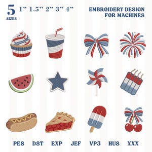 4th Of July Mini Embroidery Design Bundle, Patriotic Picnic Machine File, Summer Holiday Digital Download Pes Dst Jef Vp3