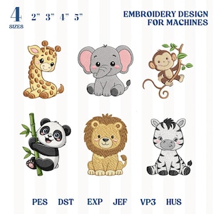 Safari Animals Embroidery Bundle, Zoo Animal Embroidery, Cute Baby Jungle Animals Embroidery Baby Embroidery, Forest Animal, Lion, Elephant